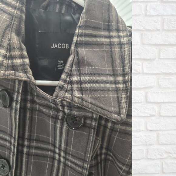 Jacob Women’s Double Breasted Coat – Grey & Black  Mid-Length Jacket (Medium) - Picture 2 of 6